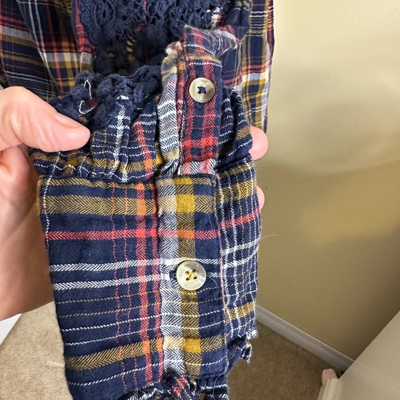 Anthropologie Navy Plaid Lace Detail Women's Top - Picture 10 of 12